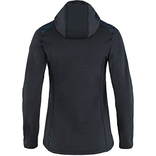Image of Fjallraven Keb Fleece Hoodie for Women - Stretch Blend Fabric - Full-length zip - Slim-fit - Drop-tail Hemline Dark Navy XL One Size