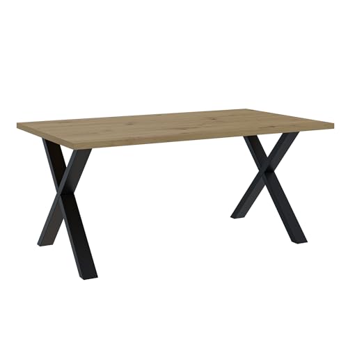 MEBLINI Esstisch Artisan Eiche Schwarz Modern - Küchentisch Schwarz - Esszimmertisch Gross - Tischplatte 160x90 - Brooklyn - X-Beine - Artisan Eiche/Schwarz Matt