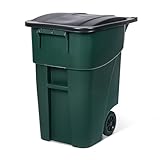 PLASTIC PRINCE 50-Gallon Rollout Trash Can with Lid, Commercial Heavy-Duty Container with Wheels, Green