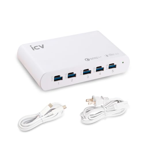 GaN Multi-Port USB Charging Station 150W, PD 100W USB C Fast Charger for Laptop and 60W USB A Charger for Tablet Smartphone, Compatible with MacBook iPhone 16 15 14 Pro Max iPad - White