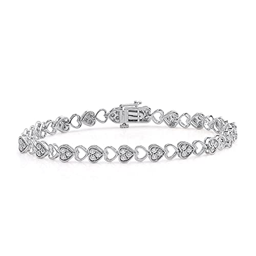 Jewelili Sterling Silver 1/10 Cttw Natural White Round Miracle Plated Diamond Link Bracelet,7.5" #TOP22
