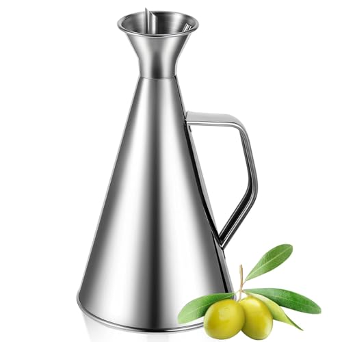 Aceitera Antigoteo de Acero Inoxidable con Tapon Vertedor, Dispensador de Aceite de Oliva con Mango, Botella para Aceite de Cocina, Ideal para Aceite de Oliva, Vinagre y Salsa de Soja - 750 ml