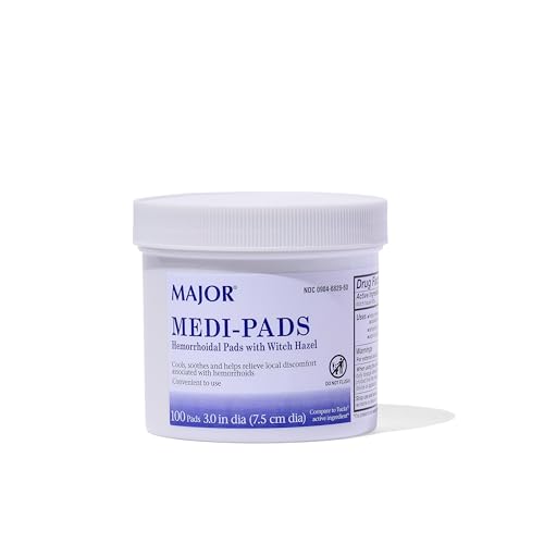 MAJOR Medi-Pads - Hemorrhoidal Hygienic Cleansing Witch Hazel Pads - Cooling Relief with Aloe - 100 Count Jar (1 Pack)