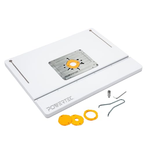 POWERTEC 24' x 32' Benchtop Router Table w/Aluminum Insert Plate – Laminated MDF Top, Reducer...
