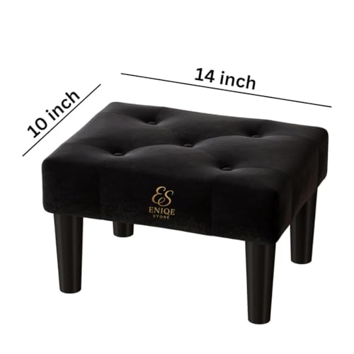 Image of Footstool Ottoman, Wood Legs, Velvet Soft Foot Stool Ottoman, Sofa Footrest Additional Seating for Living Room, Office, or Entryway (Black)