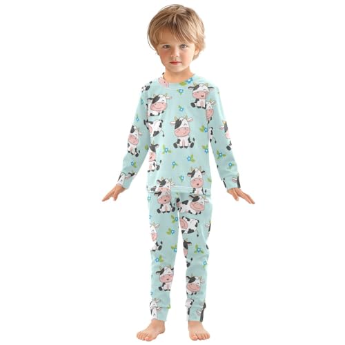 Pajama Sets Long Sleeve Cute Cow Pattern Prints Soft Comfy Sleepwear 2 Piece PJS 3-8T2