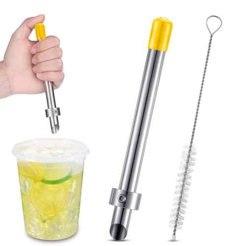 Lasnten Straw Hole Puncher Stainless Steel Plastic Lids,6.3 Inch,Yellow