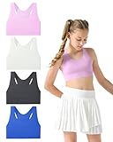 Sascina Girls Training Bras 10-12 Seamless First Bra Racerback Light Sports Bras for Tween - No Pads, Chest Double Lined, Bright Blue/Blush Pink/Dark Gray/White Large