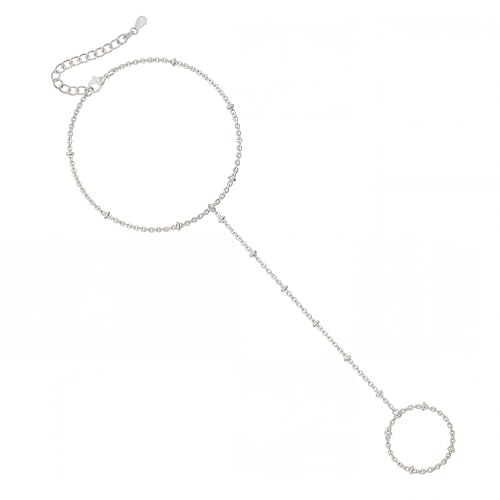 Dainty Silver Hand Chain Bracelet for Women - Trendy Finger Ring with Sparkling, Adjustable Hand Cuff Fashion Minimalist Layered Jewelry Gift for Her