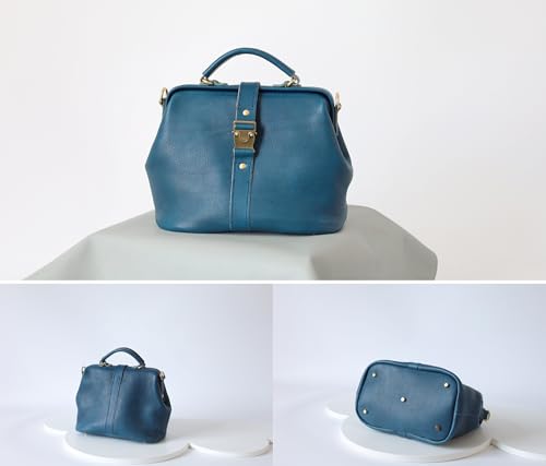 Image of Handmade Leather Doctor Bag for Women, Vintage Frame Satchel, Large Capacity Work Handbag, Soft Genuine Leather Shoulder Tote