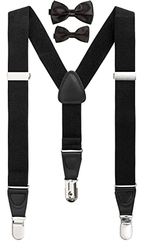 BomGuard Enfant jeune adolescent Bretelles Set 12-17 ans + Noeud papillon + Noeud papillon , noir pu Cover