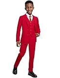 Marvelous World Boys Suits Christmas Red Slim Fit Size 14 Formal Suits for Kids Toddler Tuxedos Dresswear Ring Bearer Outfit Boys Wedding Suits Set Dress Clothes Teen Youth 5-Piece Adjustable Waist