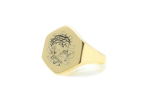 Bague Jésus en Or 14k : l'excellence du bijou hexagonal chicano haut de gamme