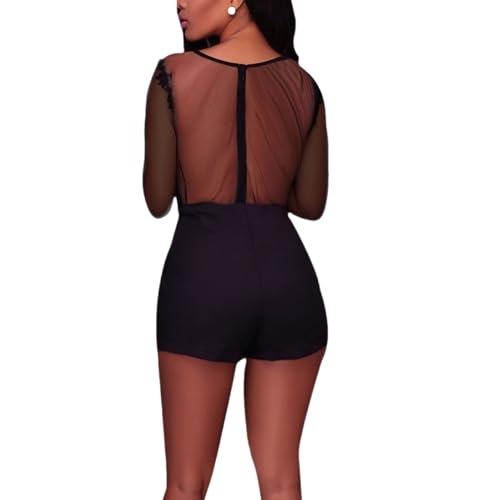 Image of RARITYUS Women Sexy Lace Bodysuit Jumpsuit See Through Mesh Sleeveless /Long Sleeve Tops Swimsuit for Party Outfit