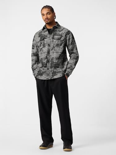 Image of The Souled Store: Dark Mirage Men and Boys Long Sleeve Spread Collar Grey Abstract Print Cotton Blend Lightweight Everyday Office Wear Easy to Style Casual Relaxed Fit Shirt
