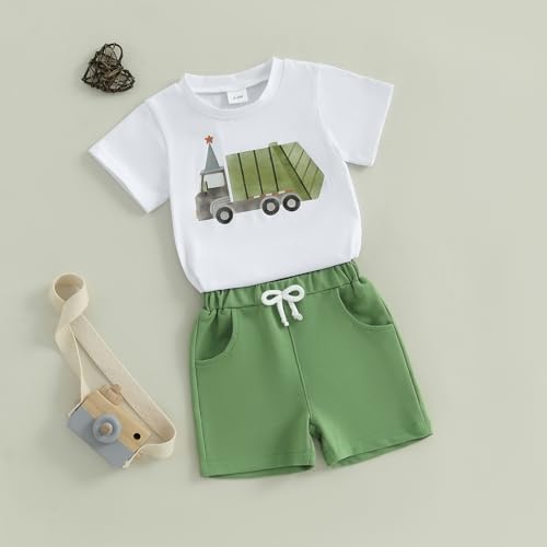 Douhoow Toddler Boy Outfits Farm Animals Truck Embroidery Short Sleeve T-Shirts Tops Casual Shorts Baby Boy Clothes3