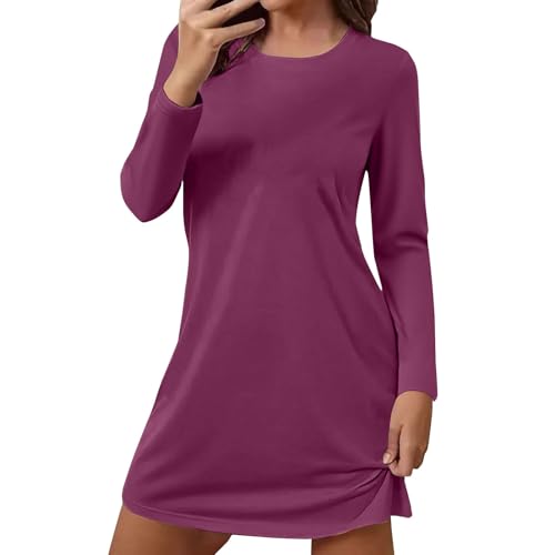 Conjunto de ropa de descanso para mujer de gran tamaño, camisón de manga larga para mujer, ropa de dormir de maternidad, camisa de dormir de cuello redondo sólido, camisón cómodo de verano, pijama