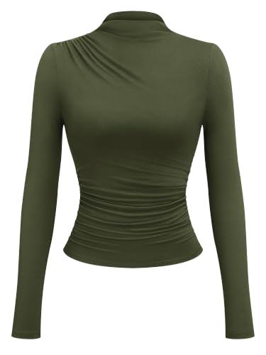 KIRUNDO Going Out Tops for Women Long Sleeve Mock Neck Ruched Work Tops - image 1