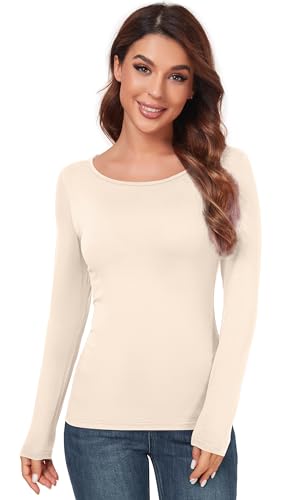 Women's Scoop Neck Tops Long Sleeve Slim Fit T Shirt Thermal Blouse Basic Layer Shirts