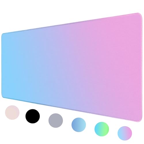 Bloss Desk Mat, Non-Slip Desk Pad Mat Protector, Large Desk Mat for Keyboard and Mouse, Pink Cyan Desk Mousepad with Stitched Edges, Keyboard Pad for Gamer, Office(31.5×11.8 Inches)