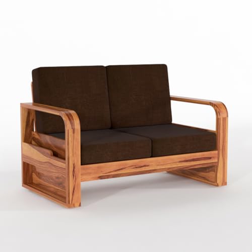 Image of Solid Sheesham Wooden 4 Seater Sofa Set for Living Room | Sofa Set with Side Pocket Storage & Cushion | Rosewood Sofa Set for Home (Honey with Brown Cushion, 4 Seater)