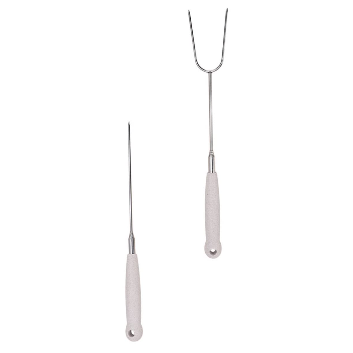 Abaodam 2pcs Stainless Steel Telescopic Barbecue Forks Versatile Camping Food Forks for Outdoor Grilling and Bbq Activities and Smooth Design Easy to Use