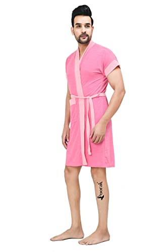 Image of Terry Men Bathrobe Fit Upto 42 inches Pink Baby Pink