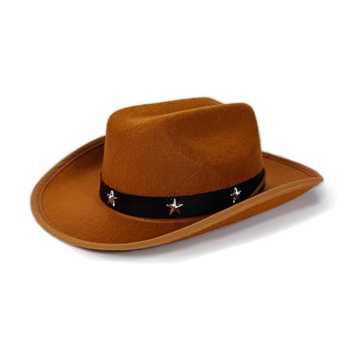 Cowboy hat,Kids Western Pork Pie Hat with Star Studs Adjustable Strap for Ages 3-12 Outdoor and Party Wear