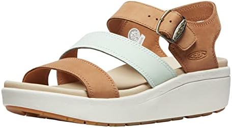 KEEN Women's Ellecity Backstrap Open Toe Adjustable Comfortable Platform Wedge Sandal, Natural Leather/Clearly Aqua, 8.5 | Image 2