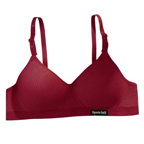 KLIRTEU Sujetador Deportivo Mujer Ropa Interior Deportiva Adolescente, Sujetador De Entrenamiento De Niñas Sin Costuras Sin Alambre, Sujetador Suave para La Piel-Rojo-tamaño 32 (70) AB Copa