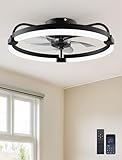 Ensenior Ceiling Fans with Lights and Remote, 20'' Low Profile Ceiling Fan Flush Mount, APP Control, 6 Speed, 3CCT, Quiet Reversible DC Motor, Dimmable Modern Ceiling Fan with Light for Bedroom, Black