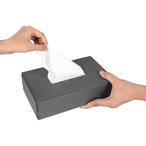Image of V-CUBE DESIGNS Premium Vegan Leather Tissue Box Holder | Paper Napkin Holder | Sturdy Tissue Case /Cover /Dispenser /Organizer for Home /Bathroom /Office /Table /Desk /Car | Grey
