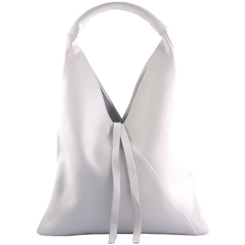 modamoda de T260 Damen Leder Schultertasche Shopper Elegant Alltagstauglich handmade in Italy, Farbe:Weiß