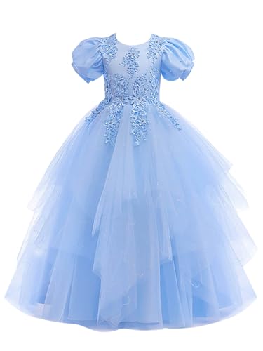 Tulle Flower Girl Dresses for Wedding Lace Appliques O-Neck Princess Pageant Long Party Ball Gown