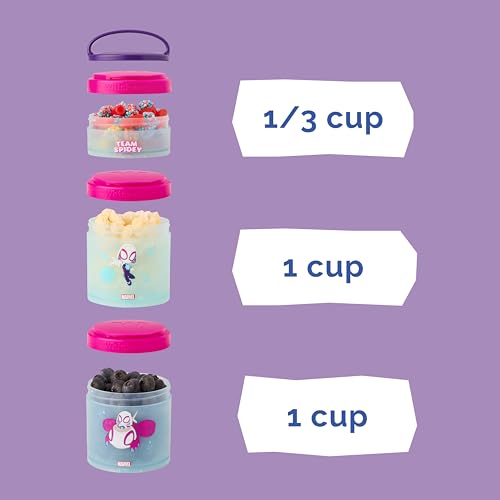 Image of Whiskware Spider-Man Team Spidey Stackable Snack Containers for Babies, Kids, and Toddlers, 3 Stackable Snack Cups for School or Travel, Cupholder Friendly, Gwen Stacy