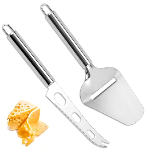 LPZMPZ 2 Stück Käsehobel Käsemesser Set Käseschneider aus Edelstahl Butterschneider Käsehobel mit Griff, Spülmaschinengeeignet, für Weichkäse und Schnittkäse(Silber)