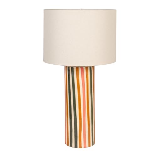 Creative Co-Op Multicolor Stripe Stoneware Table Lamp with Linen Shade
