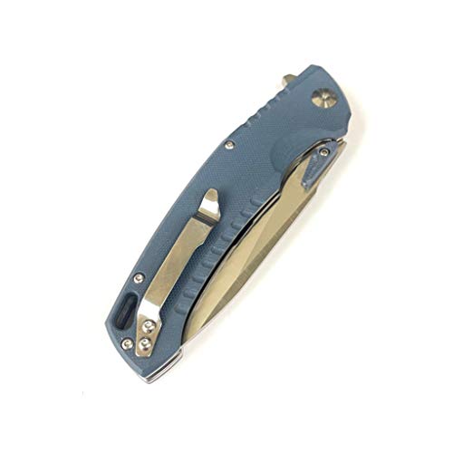 S-Tec Ts011 Edc Pocket Knife, 8Cr14 Stainless Steel, G10 Handle, Lanyard Hole, Hunting Outdoor Sport, (Hellcat Blue G10 W/Half Serrated) #TOP6