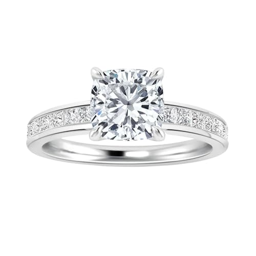 1.50 Ct Cushion Cut Moissanite Diamond Ring Plated White Gold Ring Anniversary Channel Ring
