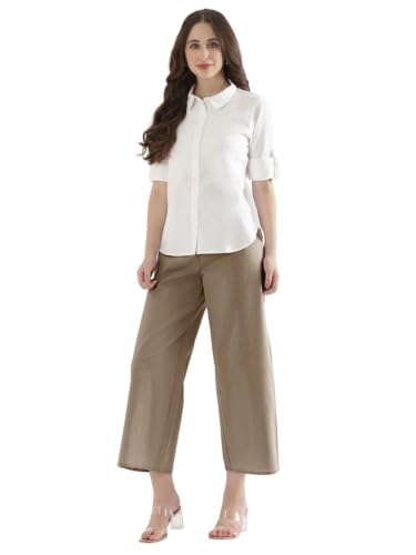 Image of SAADAA Women's Relaxed Fit Mid Rise Airy Linen Wide Leg Pants, High Waist Trousers for Formal, Casual & Office Wear
