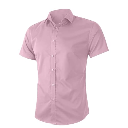 Mens Button Short Sleeve Muscle Shirts Slim Fit Quickly Dry Gym Fitness Top Wrinkle-Free Business Office Dress Shirt3
