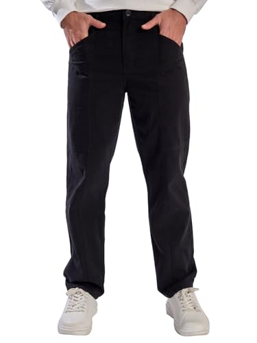 Men Black Panelled Relax Fit Trousers