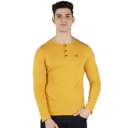 Image of Urbano Fashion Men's Solid Henley Neck Slim Fit Full Sleeve Cotton T-Shirt