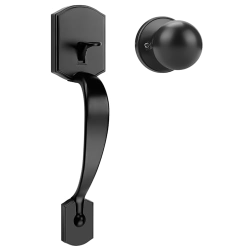Brotima Matte Black Front Door Knob Handle, Entry Door Handle and Reversible Handle Knob, Exterior Front Door Handle Only