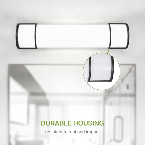 Image of ASD LED 24 inch Vanity Flush Mount Light Fixture, Linear Bathroom Lighting Bar | 3CCT, Dimmable, Energy Star, ETL Listed | 25W 1950LM 3000-5000K 120V | Long Tube Bath Wall Sconce Over Mirror | Black