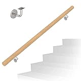 CHEWYNP Treppenhandläufem, Anti-Rutsch-Wandtreppenstützschiene aus Kiefernholz, Geländer für Loftkorridore im Innen- und Außenbereich, Treppenhandläufe aus Holz - 50-600 cm Komplettset (SI