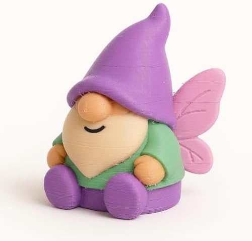 Bearded Fairy Gnome Collectible Figurine - Colorful Design with Purple Hat and Pink Wings, Perfect for Unique Desk Decor, Home Accent, or Gift Display - 3D Printed in Canada image 2