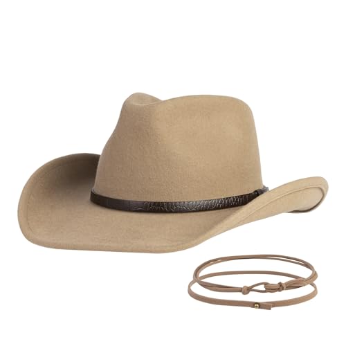 MIX BROWN Cowboy Hat with Wide Brim 100% Wool Water-Resistant Cowgirl Hat Women Men Western Outback Panama Rancher Hat