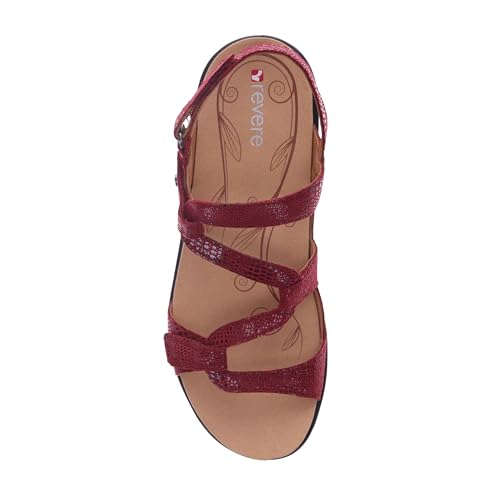 Image of Revere Emerald 3 Women's Sandals - Premium Soft Leather, Adjustable Straps & Contoured Footbed - Orthotic Arch Support for Stylish Comfort & All-Day Wear Cherry Lizard 11-11.5 M US