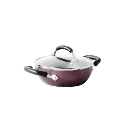 Image of Meyer Merlot Aluminium Non-Stick Kadai | Kadhai with Glass Lid | Kadai for Deep Frying and Stir Frying | Gas and Induction Compatible 100% Toxic Free, 24cm